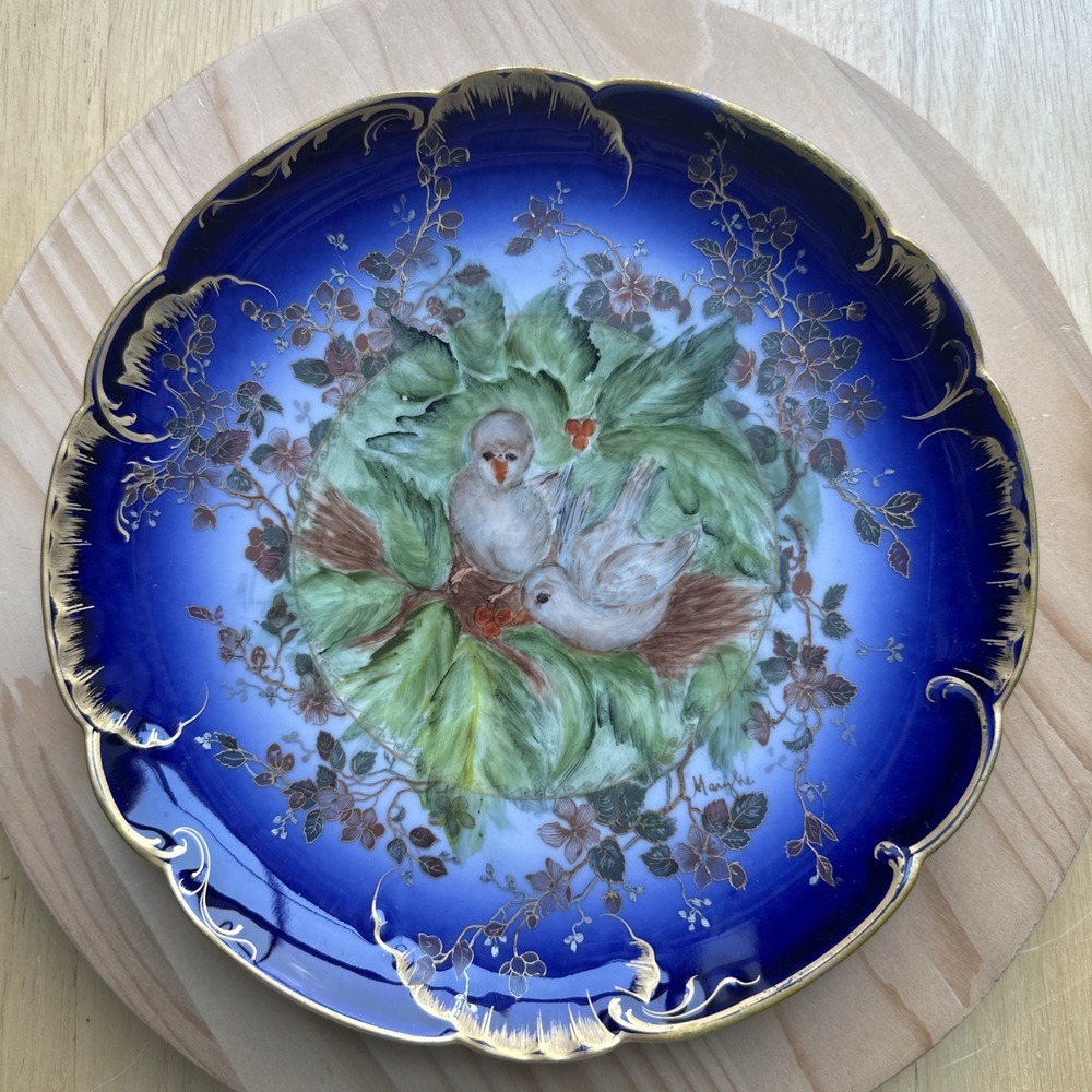 Haviland Limoges Antique Plate 8.3 Inch Four Chas Emerson Birds Nest Pair Rare